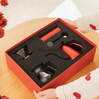 Chinese Red Full Set Pour-over Coffee Gift Box Manual Grinding Machine Coffee Pot Appliance