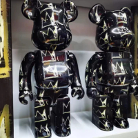 Bearbrick400% 28cm Height Black Surface Golden Crown Classic Pattern Trendy Teddy Bear Gift BE@RBRICK Joint Rotation With Sound