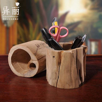 筆筒泰國實木桌面文具筆筒創意時尚多功能木質辦公用品東南亞實用擺件