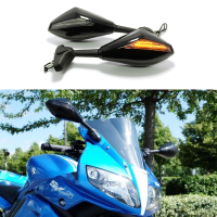 1Pair Motorcycle Rearview Mirrors with LED Turn Signals for Yamaha YZF R1 R6 2000-2008 YZF R6S 2006-200 YZF R6 1999-2008 Kawasak
