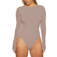 เสื้อยืดแขนยาวคอกลมถักผู้หญิงสไตล์ยุโรปและอเมริกัน Skims Kardashian สีพื้น