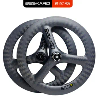 Folding Bicycle Parts 20inch 406 Trispoke 11Speed Carbon Wheel Ceramic Bearing 6 Bolts Disc Brake BESKARDI For Birdy Bike Friday