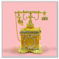金屬鑲鉆歐式復古轉盤撥號電話機模型擺件 珠寶箱電話 3款顏色