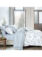 ชุดผ้าปูที่นอน 6 ฟุต 3 ชิ้น (คิงไซส์) รุ่น COTTON C206 สีขาว/ฟ้า ไซส์ King