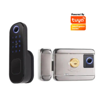 TOPTEQ D4 Tuya App Smart Door Lock Waterproof Outdoor Gate Rim Lock Wifi Double Fingerprint Door Lock Digital Keypad