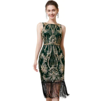 New Women's 1920s Gatsby Flapper Dress Retro Gold Wire Bead Embroidered Sequin Gatsby Dress Sleeveless Vintage Flapper Dresses