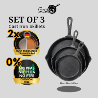 GRATER Rust Resistant Cast Iron Skillet Set Pre-Seasoned Cast Iron Non Stick Frying Pan