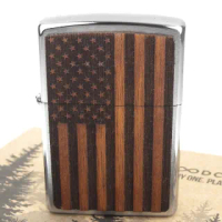 【Zippo】美系~American Flag-美國國旗圖案-桃花心木貼片打火機