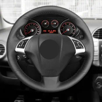 For Fiat Bravo Doblo Grande Punto Linea Qubo Opel Combo (Tour) Hand Braid Car Steering Wheel Cover Perforated Leather Trim Black