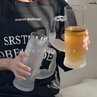 透明磨砂大力士帶把玻璃杯大容量個性趣味家用水杯果汁杯冷飲料杯