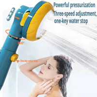 360 Rotated Rainfall Shower Head 3 Modes Adjustable High Pressure Shower Head Water Saving Switch Button Shower Accessories