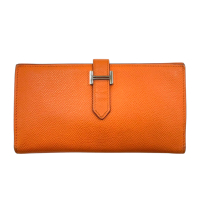 【二手名牌BRAND OFF】HERMES 愛馬仕【再降價】橘色 Epsom皮革 Bearn 三折 長夾 口P刻