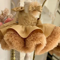 Gold Puffy Tulle Fluffy Tutu Outfit Little Princess Wedding Party Dresses Kids Birthday Gown Girls Pageant Prom Dress