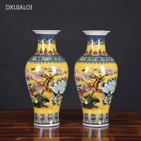 Ceramic vase Yellow Flower and Bird Enamel Guanyin Bottle Antique Chinese style vases Home decoration accessories 1pcs vase