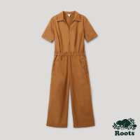 【Roots】Roots女裝-舒適生活系列 簡約設計有機棉連身褲裝(腰果色)