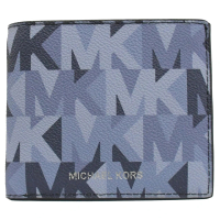 【Michael Kors】經典滿版字母MK LOGO印花雙層8卡短夾(藍)
