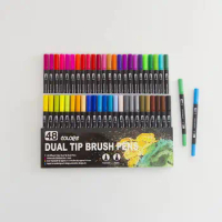 48 Colors Markers Set Dual Tip Brush Pens, Coloring Markers Fine Point Kids Artist Drawing Paintings Highlighters Manga