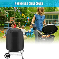 BBQ Grill Cover 210D Grill Cover For Weber Charcoal Kettle, Waterproof Black Smoker Cover Round Grill Covers Gas Outdoor