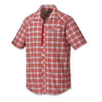 【Fit 維特】男-格紋吸排抗UV短袖襯衫-魅力紅 FS1201-14(抗UV/ 吸濕排汗/短袖襯衫)