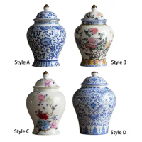 Chinese Ceramic Ginger Jar Flower Vase Home Decor Table Decoration Traditional Porcelain Jar for Wedding Cafe Decor Ornament