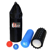 【U-FIT】五合一瑜珈滾輪提袋組(按摩 紓壓 按摩球 EVA發泡 提袋)