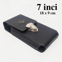 cod / Dompet Hp 7 inci Tas Pinggang Sarung Handphone Pria Kulit Sintetis 1 slot Kartu Hitam