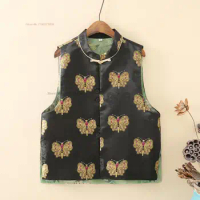 2024 woman vintage hanfu tops chinese traditional vest national butterfly jacquard oriental sleeveless jacket ethnic tang suit