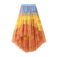 1379 Puffy WomenS Tulle Fairy Irregular Cake High Waist Mesh Skirt One Size (45-75kg)