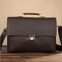 Men Vintage Genuine Leather Briefcase 14" Ipad Messenger Bag Double Layer Real Retro Crossbody