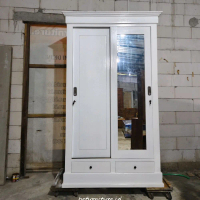 lemari 2 pintu sliding material bahan full kayu jati finishing cat duco putih, bahan tebal kayu jati