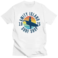 Vintage Amity Island Surf Shop 1975 Classic T-Shirt Fashion Men Short Sleeve Funny Boy Casual White summer Tops Summer Tees