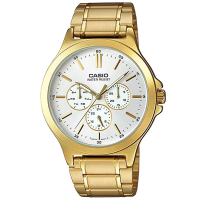【CASIO 卡西歐】耀眼風範不鏽鋼腕錶/金x白面(MTP-V300G-7A)
