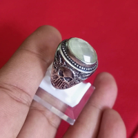 Cincin batu permata NATURAL Lemon Citrine Quartz 14x10x6 Checkerboard Cut Alpaka Motif S 8