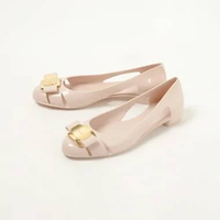 Sepatu SALVATORE FERRAGAMO NARA GOLD NUDE JELLY PUMP FLAT SHOES 100% ORIGINAL Size 39