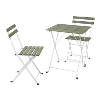 Set Meja Teras Kayu Lipat Coffee Table 2 Kursi Kayu Rangka Besi RNO Outdoor Swedia - Putih/Hijau | S