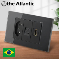 Free shipping Brazil Outlet with HDMI RJ45 TV SAT Antenna Connector 118mm*75mm Tempered Glass Outlet Brazil 20A Plug Outlet