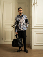 Batik Ayman PRIVÉ - RANU BLUE | Kemeja Batik Luxury Katun Refined / Silk Fine Cotton Lengan Panjang 