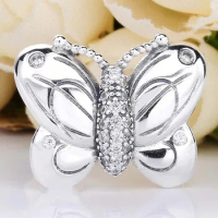 Original Decorative Butterfly With Crystal Beads Fit 925 Sterling Silver Bead Charm Bracelet Bangle Diy Jewelry