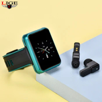 LIGE 1.4 inch Widescreen TWS Earphone Smart Watch Bluetooth Call Men Full Touch Sports Fitness Tracker Blood Pressure Heart Rate