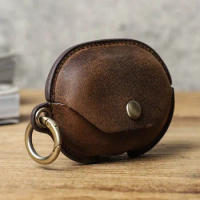 Genuine Leather for Huawei Freebuds Pro Protective Cover Crazy Horse Leather Wireless Bluetooth Headset Travel Protective Case