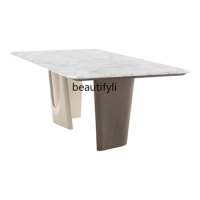 Modern Natural Marble Hong Kong Style Dining Table Dining Chair Small Apartment Household Dining Table Solid Wood