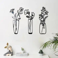 3Pcs/Set Flower Vase Mirror Wall Sticker Self-adhesive Removable Acrylic 3D Hollow Vase Butterfly Wall Stickers Home Decor