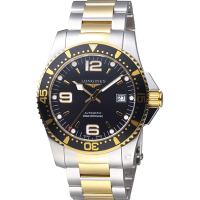 LONGINES 浪琴 深海征服者300米潛水機械錶-黑+金色/41mm
