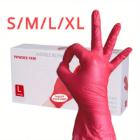 50/20PCS Disposable Red Nitrile Gloves Latex Free Waterproof Durable Work Suitable Kitchen Cooking Food Beauty Salon Homework