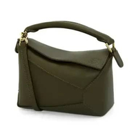 Loewe Mini Puzzle Edge Bag in Classic Calfskin Dark Khaki Green Ghw Green