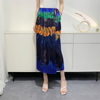 B- 830# One Size (45-75kg) Pleated Print Skirt WomenS Strap Summer A- Line High Waist Slimming