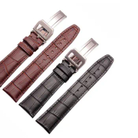 20mm 21mm 22mm Alligator Pattern New Men Black Genuine Leather Watch Band Strap Bracelets Deployment Clasp For Pilot