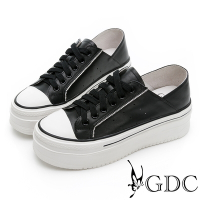 GDC-運動風真皮側車線撞色兩穿式綁帶厚底休閒鞋-黑色