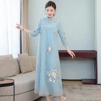 2023 Chinese vintage traditional cheongsam dress qipao elegant party dress oriental retro improvement Vietnam ao dai dress