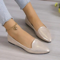 Fashion Slip-on Loafers Ladies Breathable Stretch Shallow Flats Women Soft Bottom Pointed Toe Boat Shoes Plus Size 43
